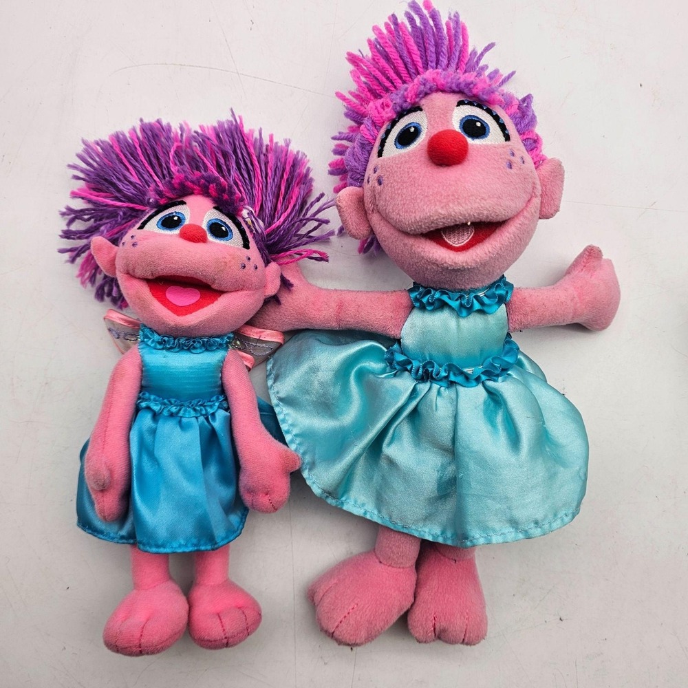 GUND Sesame Street Abby Cadabby Plush Stuffed Doll Medium Lot 2 Blue Dress Pink